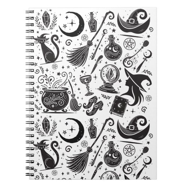 Magische Hexe Whimsical Wiccan Pagan Black & White Notizblock (Vorderseite)
