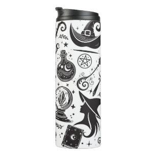 Magische Hexe Whimsical Wiccan Pagan Black & White Thermosbecher