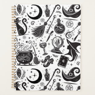 Magische Hexe Whimsical Wiccan Pagan Schwarzweiß Planer
