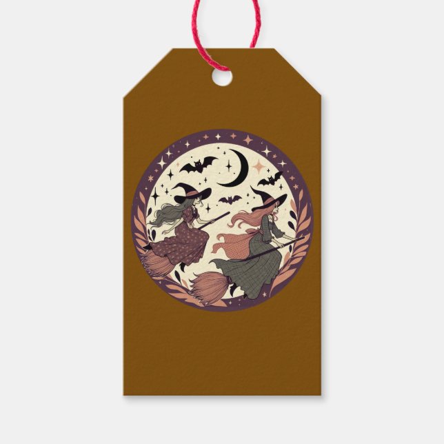 Magische Hexenflug - Halloween-Mondlichtszene Geschenkanhänger (Vorderseite)