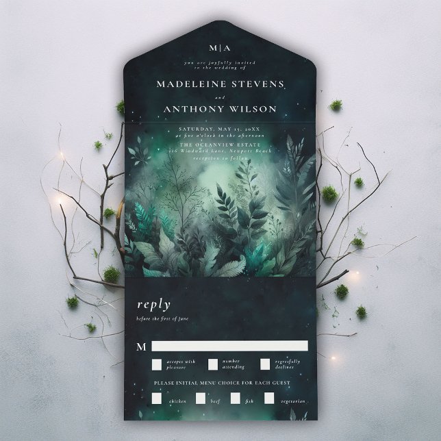 Magische Hochzeit der magischen Märchenmesse im en All In One Einladung (enchanted garden magical fairytale fairy greenery all in one trifold wedding invitation modern class)