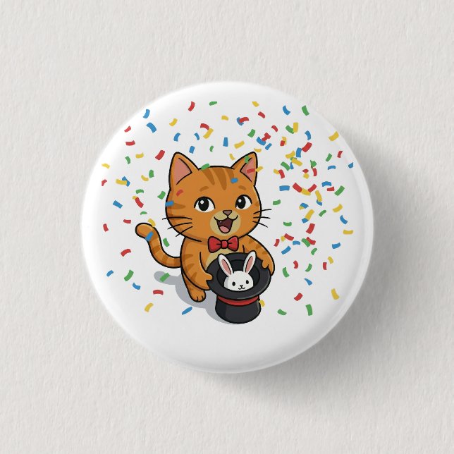 Magische Katze mit Hasenhutknopf Button (Vorderseite)