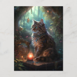 Magische Katze Whimsischer Fantasie Kunst Postkarte