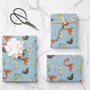 Magische Kreaturen Vintage-Muster Geschenkpapier Set