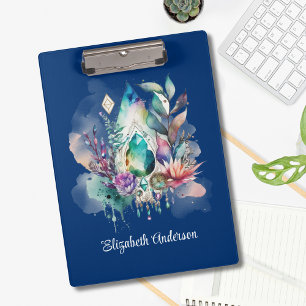 Magische Kristalle Boho Navy Dreamcatcher Klemmbrett