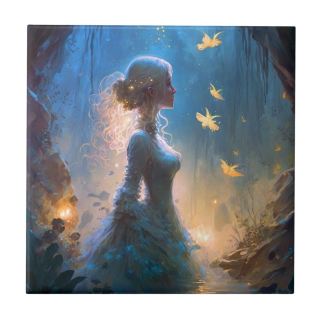 Magische Lady in Water Fantasy Art Fliese (Vorderseite)