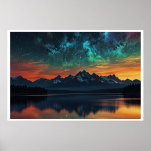 Magische Landschaft der Nordlichter Poster