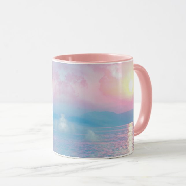 Magische Landschaft in rosa Sonnenuntergang Tasse (VorderseiteRechts)