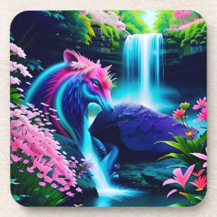 Magische Landschaft Wasserfall und Blume Zwei Getränkeuntersetzer