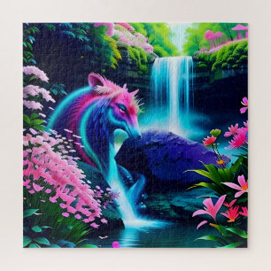 Magische Landschaft Wasserfall und Blume Zwei Puzzle