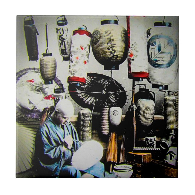 Magische Laternen-Dia der Regenschirm-Maler altes Fliese (Vorderseite)