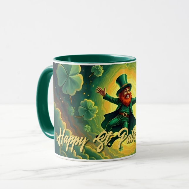 Magische Leprechaun St. Patrick's Day Kunst Tasse (Vorderseite Links)