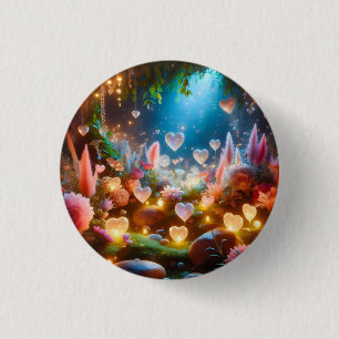 Magische leuchtende Blumen Herz Garten Button
