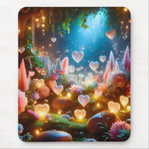 Magische leuchtende Blumen Herz Garten Mousepad