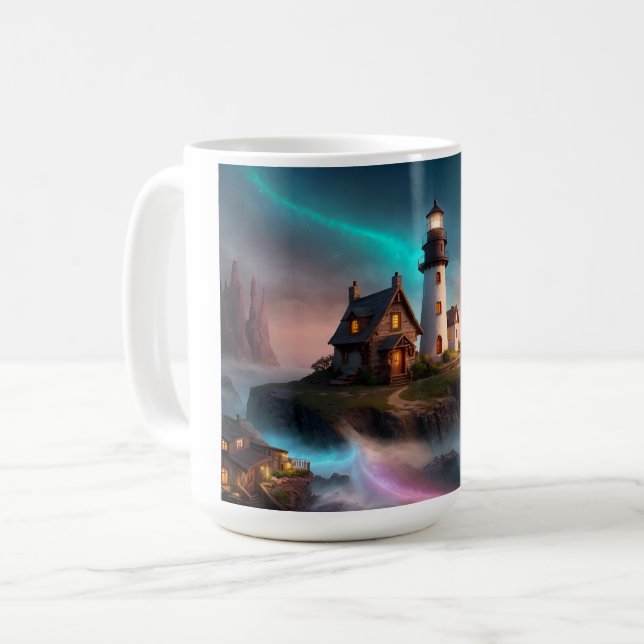 Magische Leuchtturmszene Kaffeetasse (Vorderseite Links)