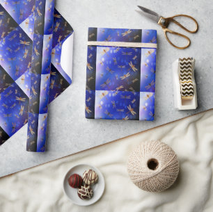 Magische Libellen auf blau, Geschenkpapier