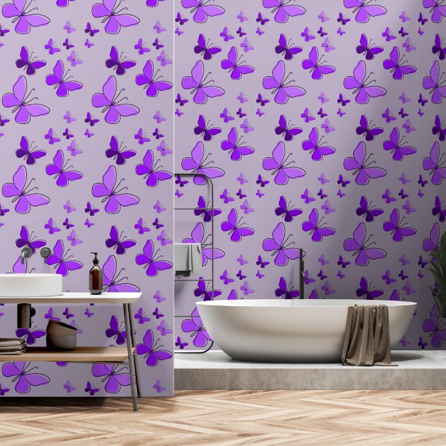 Magische Lila Butterfly Flutter Lavendel Grau Tapete (Badezimmer)
