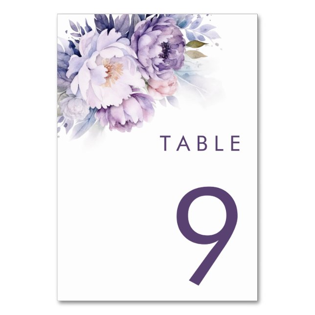Magische Lila Florals Winter Wedding Tischnummer (Vorderseite)