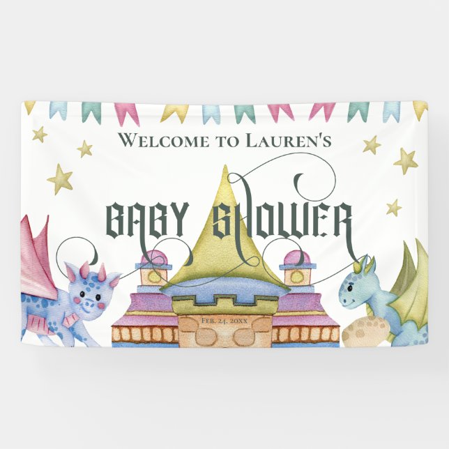 Magische Märchen-Dragon-Babydusche Banner (Horizontal)