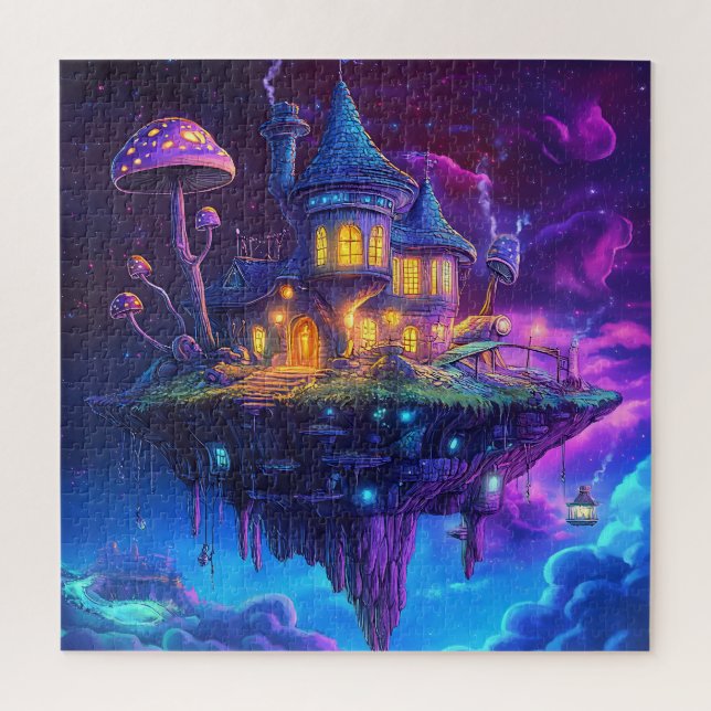 Magische Märchenpilze  und schwebende Insel Puzzle (Vertikal)