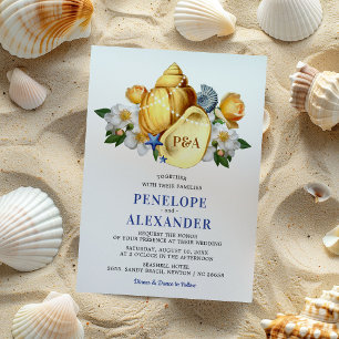 Magische Meeresmuschel Blumen Strandhochzeit Einladung