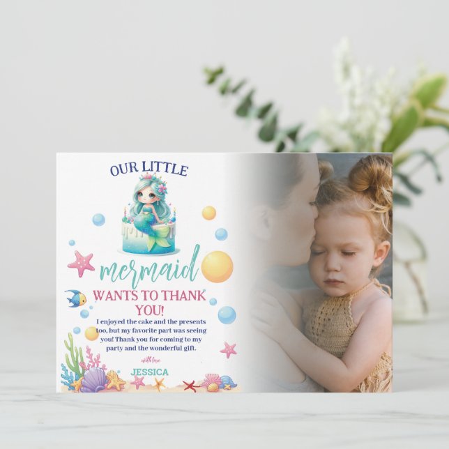 Magische Meerjungfrau 3. Geburtstag unter dem Foto Einladung (Stehend Vorderseite)