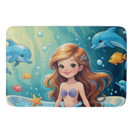Magische Meerjungfrau mit Delphinen Badematte