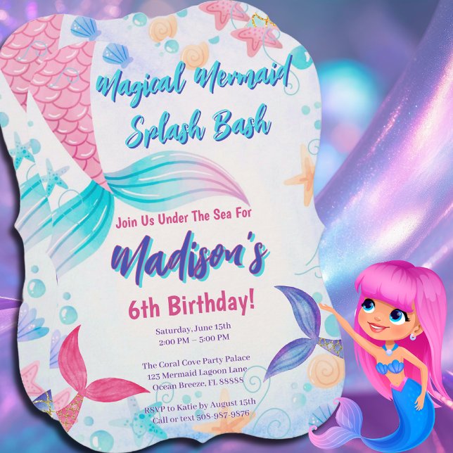 Magische Meerjungfrau Wasserfarbe Schwanz Geburtst Einladung (Dive into Fun! Mermaid Birthday Bash)