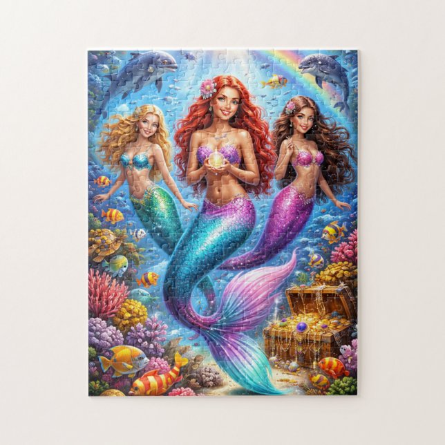 Magische Meerjungfrauen-Lagune Helle Unterwasser-F Puzzle (Vertikal)