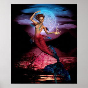 Magische Mermaid Moon Poster Print