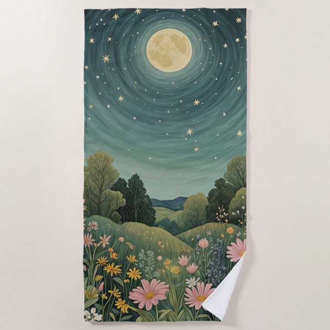 Magische Moonlit-Wiese Strandtuch (Vorderseite)