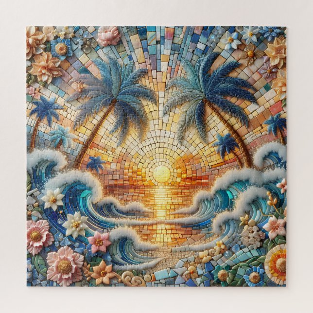 Magische Mosaik tropischer Ozean Sonnenuntergang Puzzle (Vertikal)