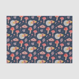 Magische Motte und Pilzmuster. Waldnacht Seidenpapier