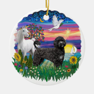 Magische Nacht- Portugiesischer Wasserhund (schwar Keramik Ornament