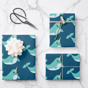 Magische Narwhals mit Eyelashes Geschenkpapier Set
