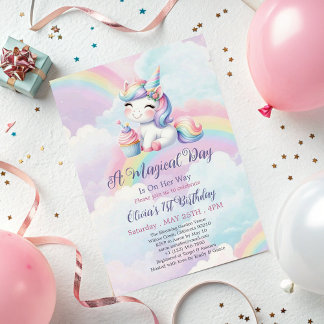 Magische Niedliche Einhorn Regenbogen 1. Geburtsta Einladung