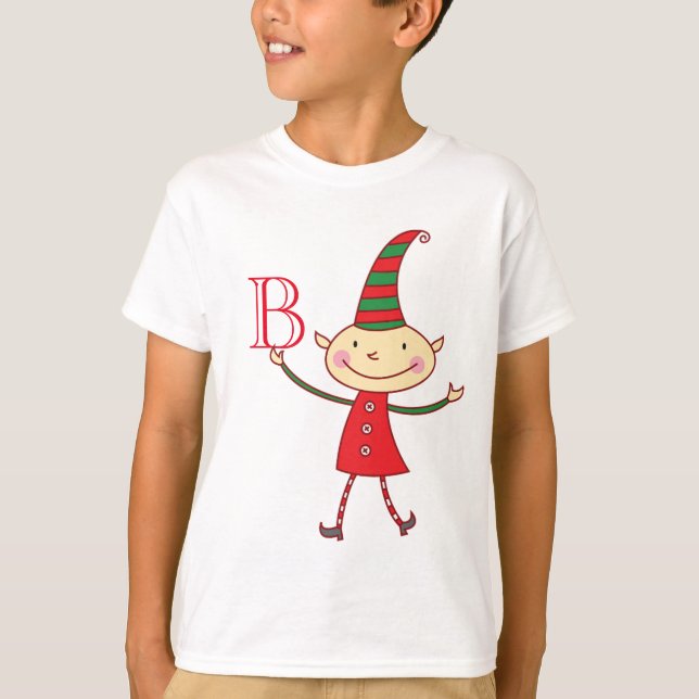 Magische Niedliche Weihnachtself Monogram Kid's Ho T-Shirt (Vorderseite)