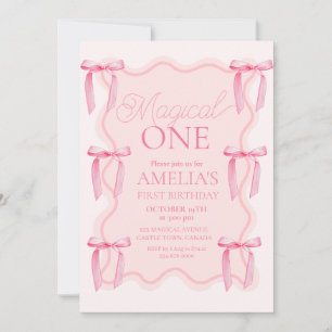 Magische One Pink First Girl Birthday Party Einladung