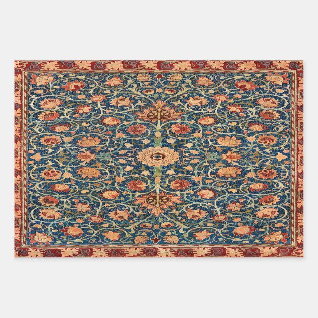 Magische Orientalisch-Rug Muster in Blau und Rot Geschenkpapier Set (Vorderseite)