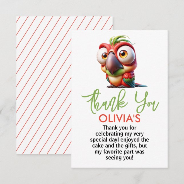 Magische Papageienkarikaturen 1. Geburtstag Dankeskarte (Vorne/Hinten)