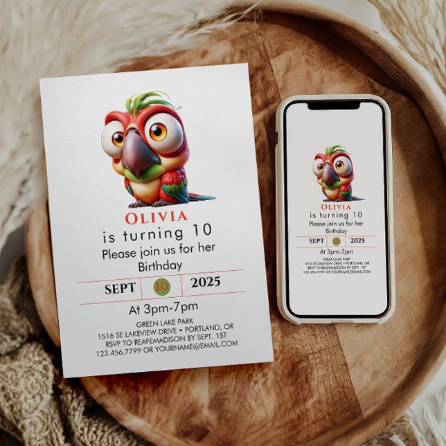 Magische Papageienkarikaturen 1. Geburtstag Einladung (Von Creator hochgeladen)