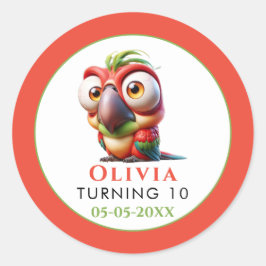 Magische Papageienkarikaturen 1. Geburtstag Runder Aufkleber