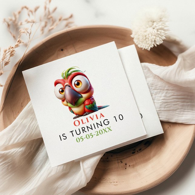 Magische Papageienkarikaturen 1. Geburtstag Serviette (Von Creator hochgeladen)