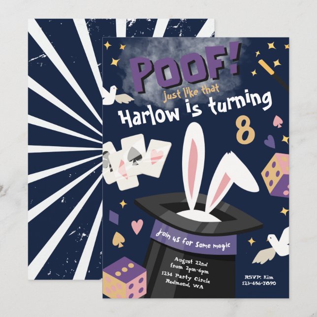 Magische Party Einladung | Magic Show Birthday (Vorne/Hinten)