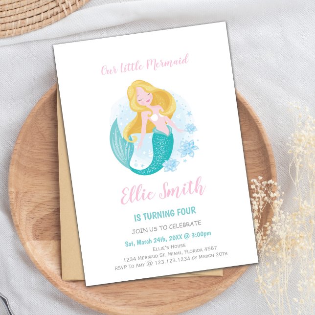 Magische Party Einladungen für Mädchen unter dem M (Mermaid Girl Birthday Invitations)