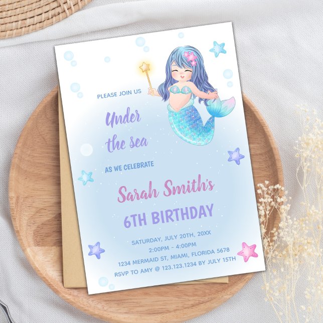 Magische Party Einladungen für Mädchen unter dem M (Mermaid Birthday Invitations)
