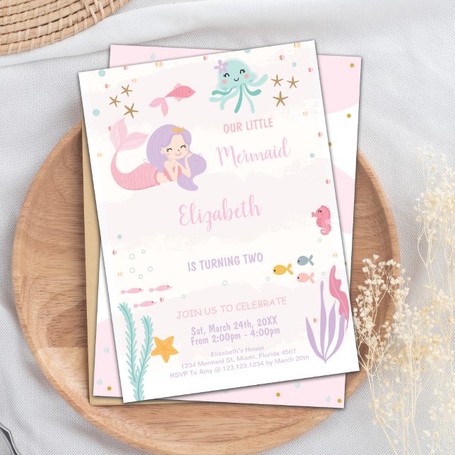 Magische Party Einladungen für Mädchen unter dem M (Our Little Mermaid Birthday Invitations)