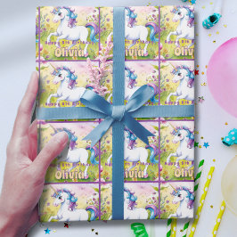 Magische Pastel Custom Unicorn Geburtstag Geschenkpapier