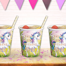 Magische Pastel Custom Unicorn Geburtstag Pappbecher