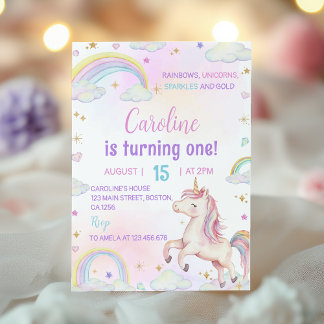 Magische Pastel Unicorn Einladung zum ersten Gebur